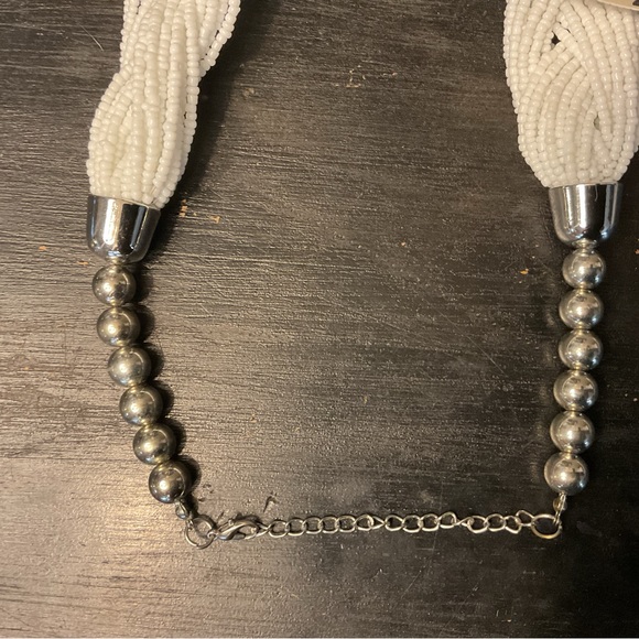 White Braided Necklace Twisted with 2 Pair of Matching Earrings - Picture 8 of 12